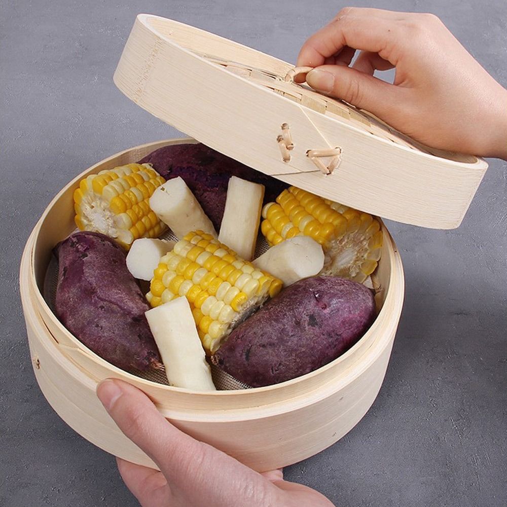 Bao Steamer Bamboo - Chinesischer Bambus-Dampfgarer mit Deckel zum Kochen